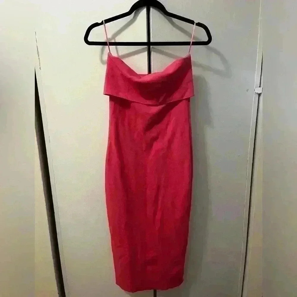 STRAPLESS STRETCH KNIT DRESS HOT PINK - Picture 4 of 6
